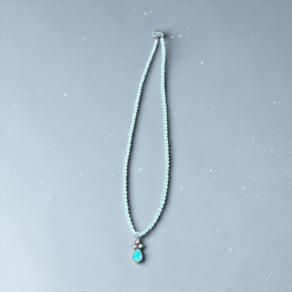Tiny Pearl Turquoise Pendant Necklace Southwestern F.L.D. Signed 16” - Picture 6 of 6